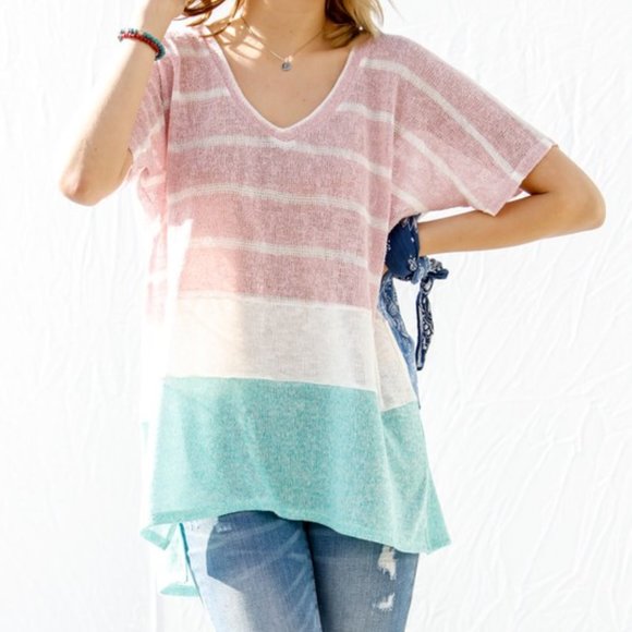 Colorblocking Lightweight Sweater Tee - Picture 3 of 4